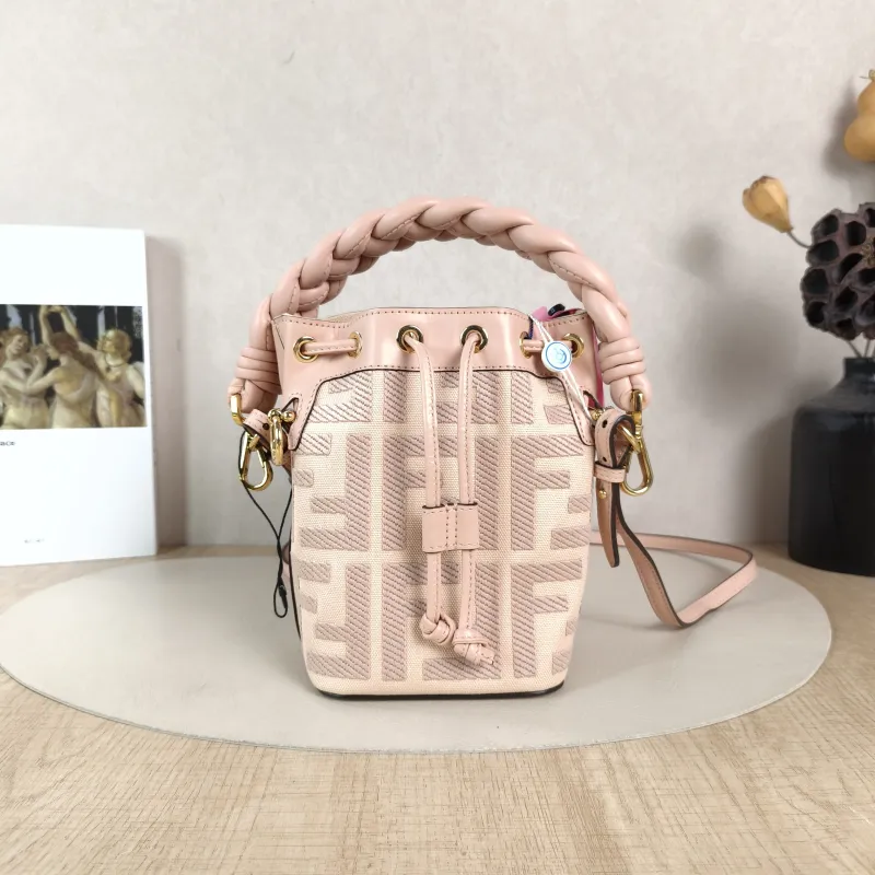 FENDI Crossbody Bag Mon Tresor Bucket Bag Pink Canvas mini12 × 10 × 18 cm
