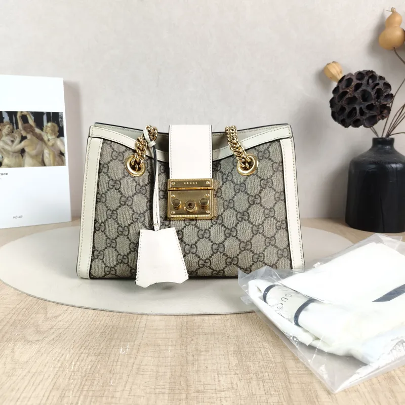 GUCCI Shoulder Bag Padlock Tote White Monogram PVC Medium 26 × 10 × 18 cm — cover view 3 of 6