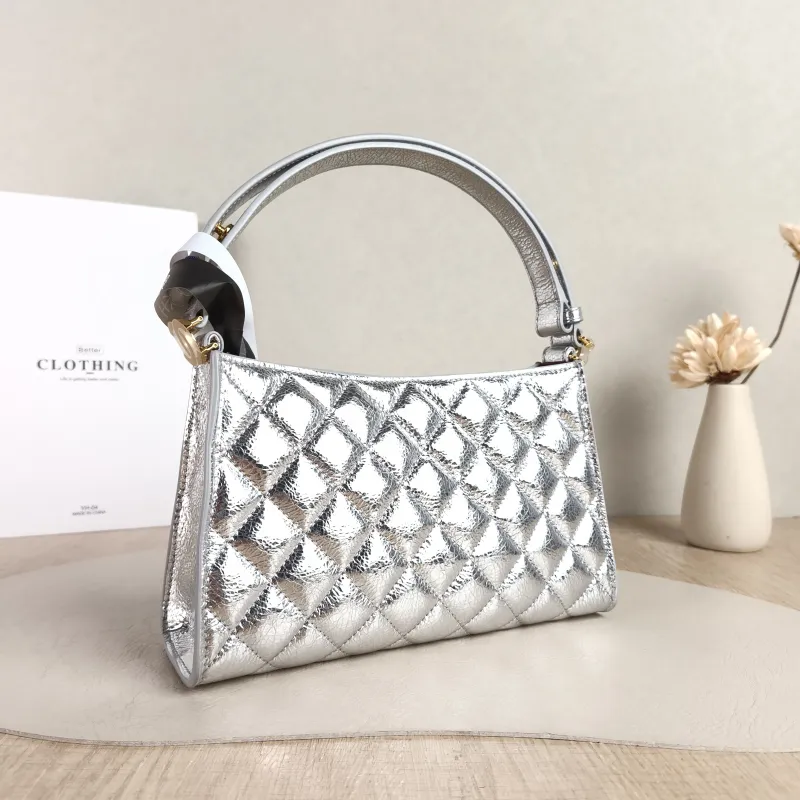 Chanel Shoulder Bag Silver Waxed Leather One Size 23 × 7 × 14 cm — cover view 4 of 5