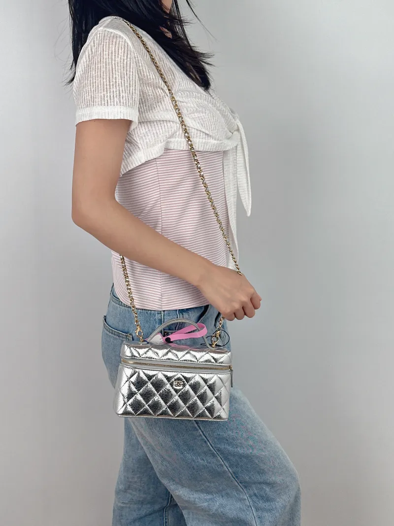 Chanel Crossbody Baglp Box Bag Top Handle Crossbody Bag Silver Calfskin One Size19.5 × 5 × 17 cm — on-model view 3 of 3