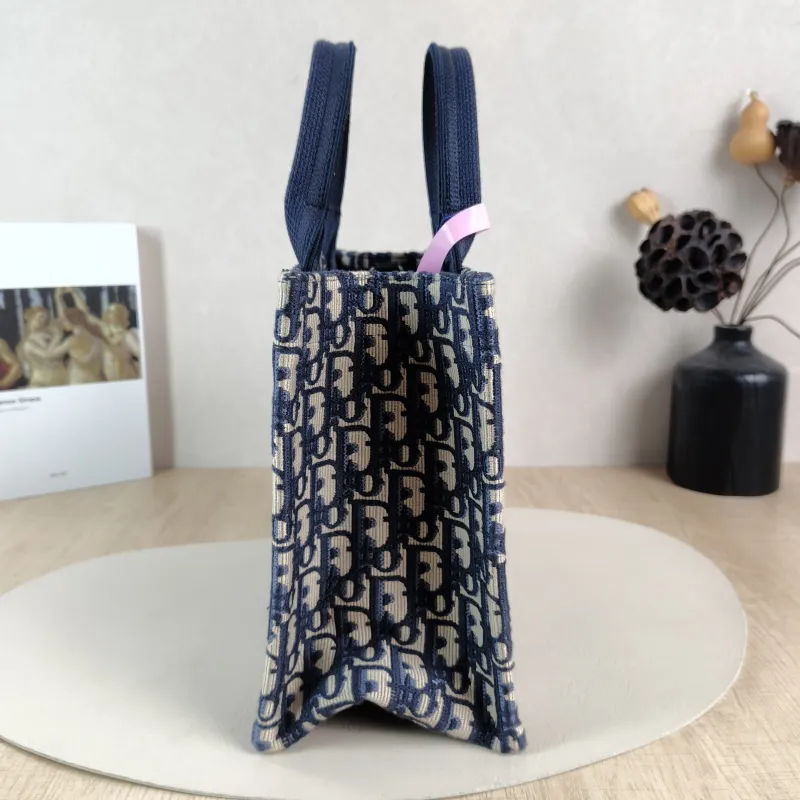 DIOR Shoulder Bag Book Tote Shoulder Strap Edition Blue Canvas Small 26.5 × 14 × 22 cm — detail view 13 of 14