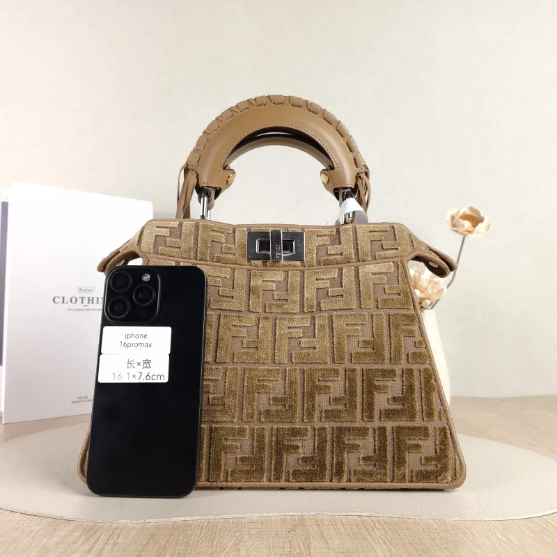 FENDI Crossbody Bag Peekaboo IS ee US mall Brown Velvet Small 27 × 11 × 21 cm — cover view 4 of 5