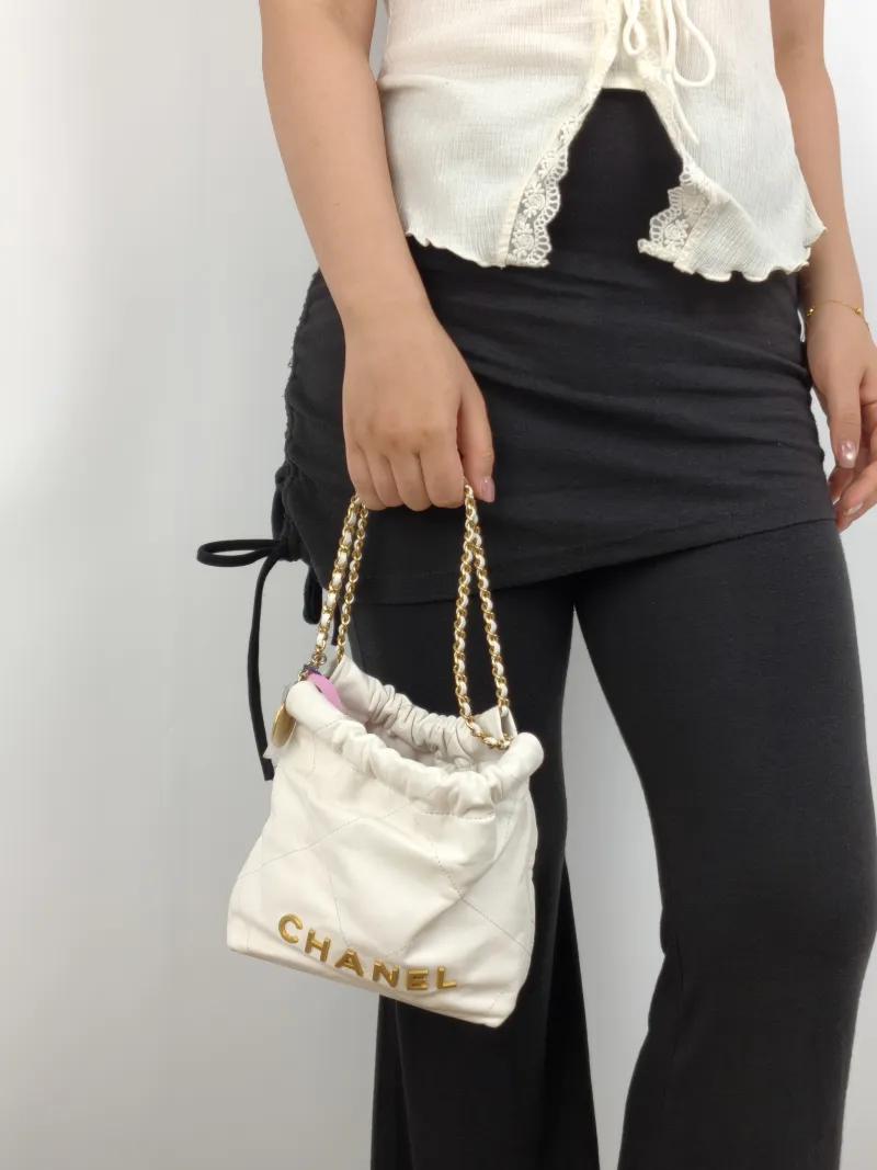 Chanel Shoulder Bag 22Bag White CC alfskin Mini 20 × 6 × 19 cm — on-model view 2 of 2