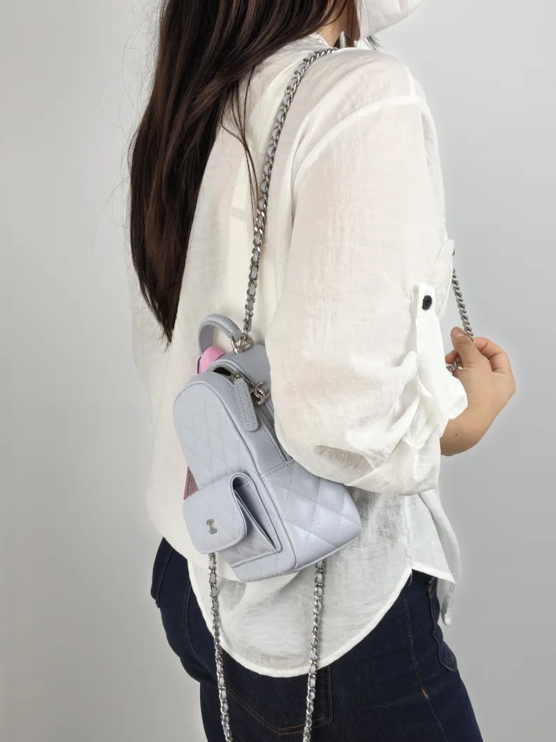 Chanel Backpack Mini Backpack Collection Blue Calfskin One Size 13 × 9 × 18 cm — on-model view 1 of 3