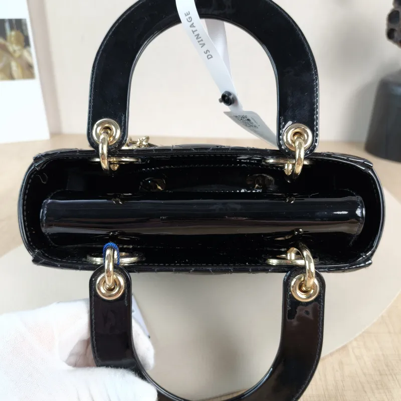 DIOR Top Handle Bag Lady Lady Dior Bag Black Leather Patent Leather Patent Small20 × 8 × 18 cm — detail view 12 of 13