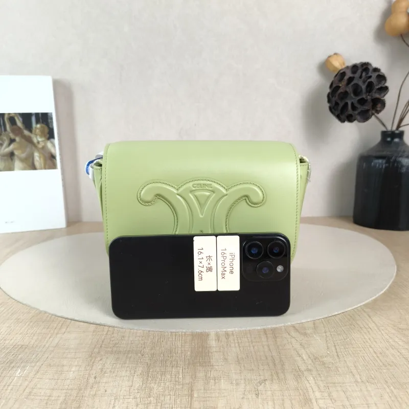 CELINE Crossbody Bag FOLCO TRIOMPHE Green Calfskin One Size 18.5 × 7 × 15 cm — cover view 6 of 6