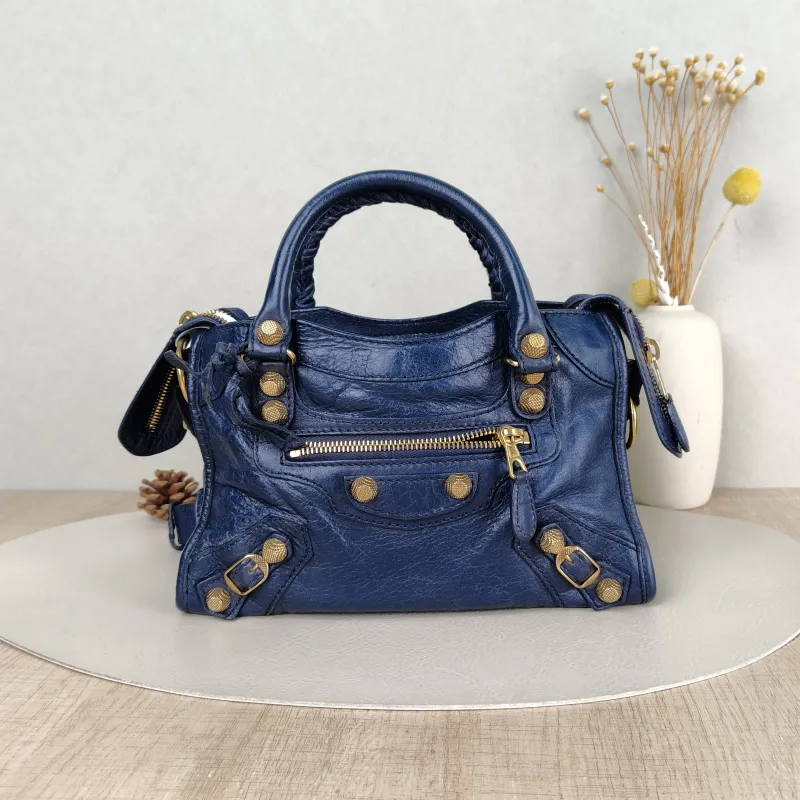 BALENCIAGA Crossbody Bag Classic City Blue Lambskin Mini 24 × 10 × 16 cm