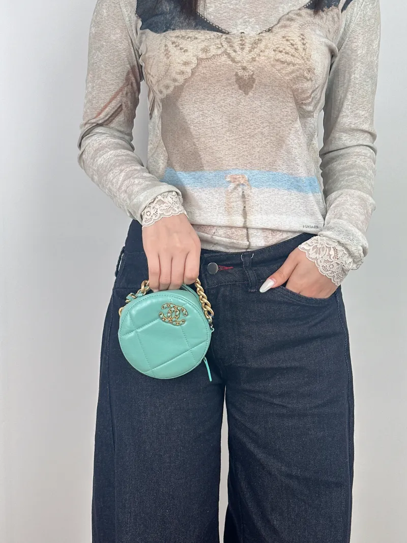 Chanel Crossbody Bag 19bag Blue Lambskin Mini 12 × 4.5 × 12 cm 31 — on-model view 2 of 2