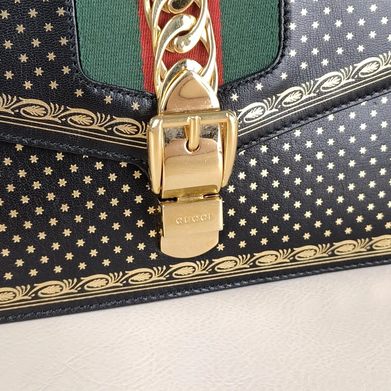 GUCCI Crossbody Bag Sylvie Shoulder Strap Edition Black Calfskin Small 25.5 × 8 × 17 cm — detail view 3 of 12