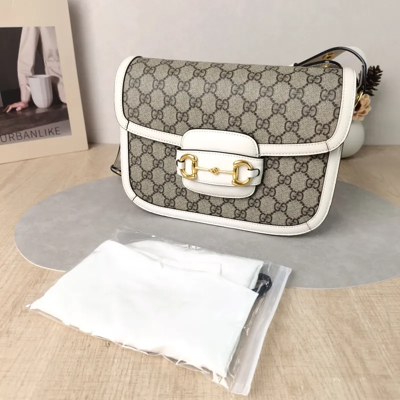 GUCCI Crossbody Bag Horsebit 1955 Horsebit Medium White Monogram PVC Medium 25 × 8 × 18 cm — cover view 2 of 6