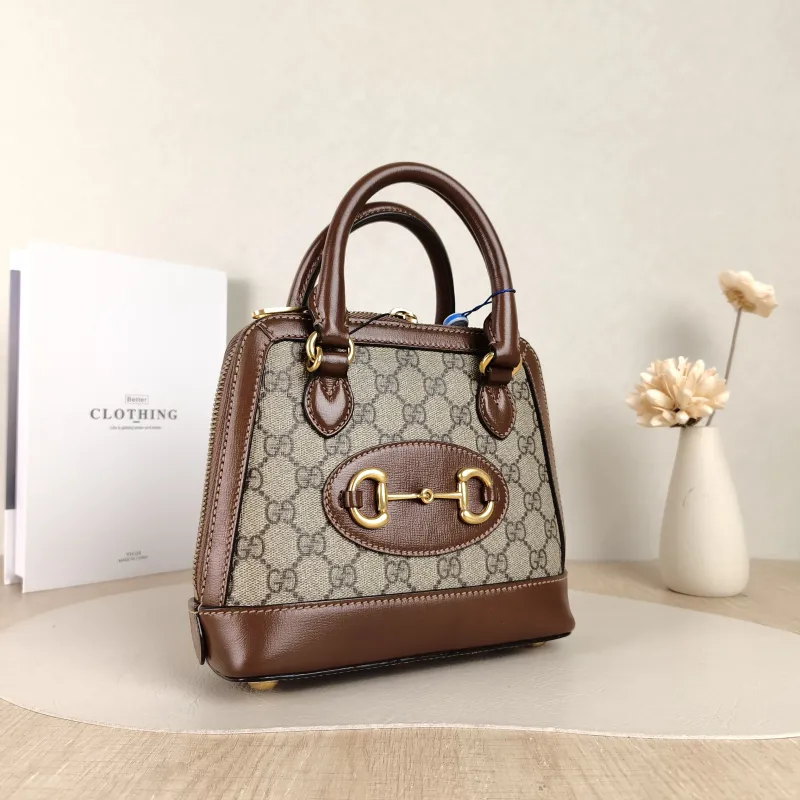 GUCCI Top Handle Bag Horsebit 1955 Horsebit Dome Bag Monogram PVC Mini 20 × 7.5 × 19.5 cm — cover view 4 of 5