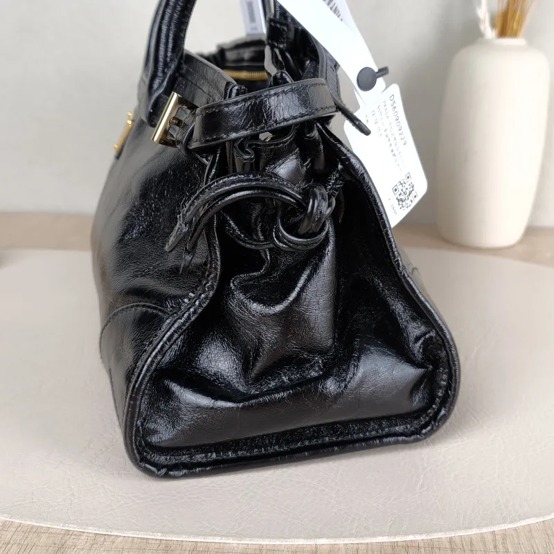 PRADA Shoulder Bag Bonnie Soft Lux Black Waxed Leather Medium32 × 12 × 15.5 cm — detail view 8 of 12