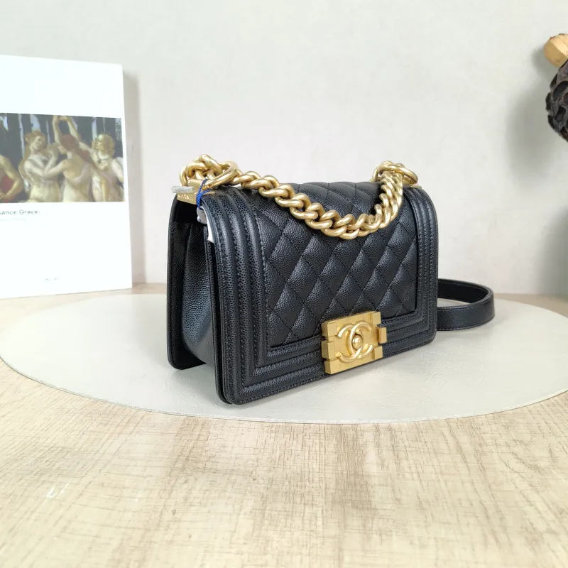 Chanel Crossbody Bag Le Boy​ Black Grained Calfskin Small 20.5 × 8.5 × 12 cm — cover view 3 of 5