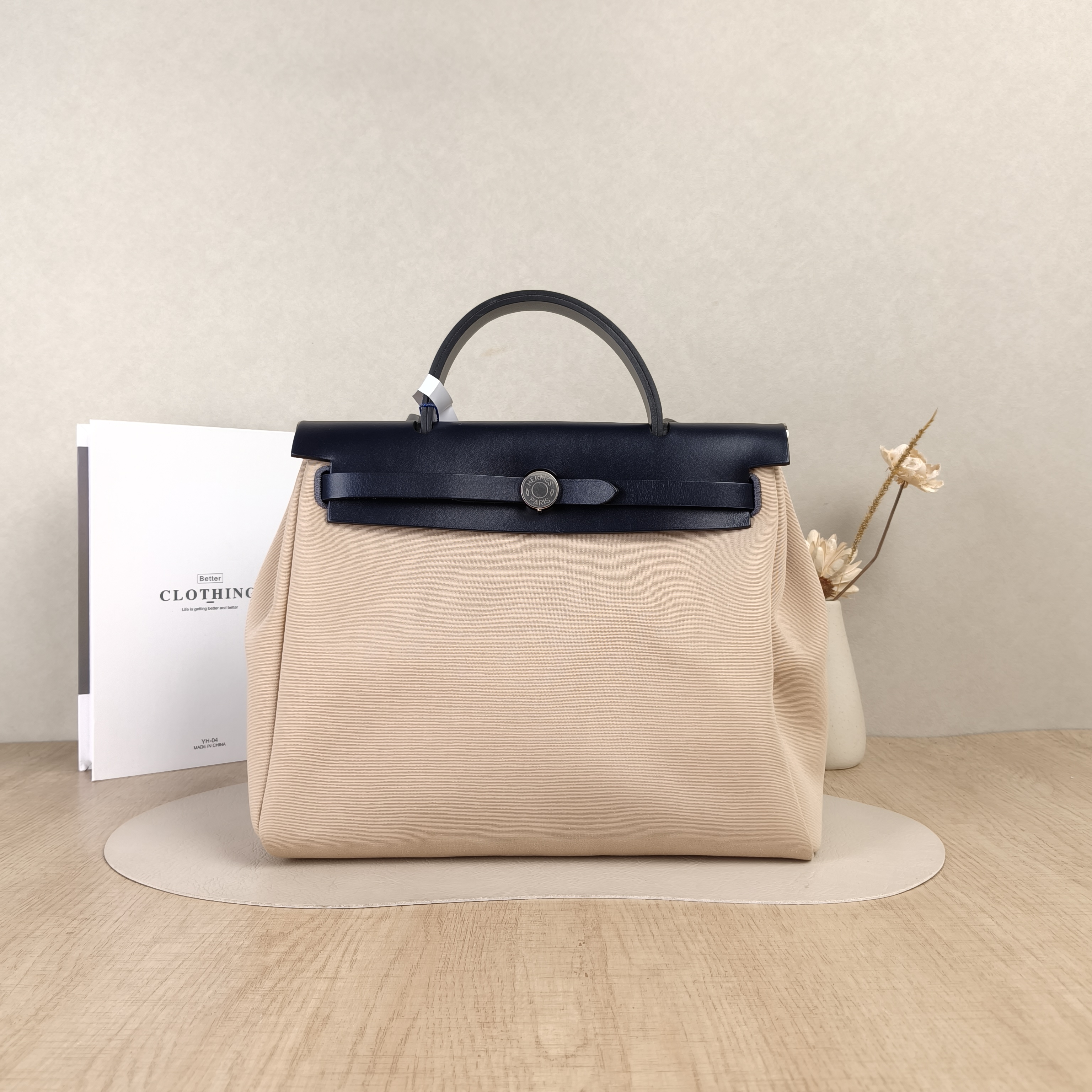 Hermès Shoulder Bag Herbag 31Beige Blue Canvas Medium31 × 10 × 25 cm