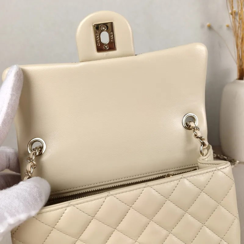 Chanel Crossbody Bag Classic Flap Large Mini CF Mini Beige Lambskin mini 20 × 6 × 12 cm — detail view 10 of 16