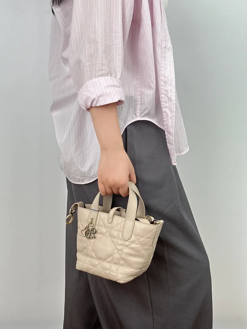 DIOR Top Handle Bag TOUJOURS Edition Beige Calfskin Mini 13 × 12 × 15 cm — on-model view 1 of 2
