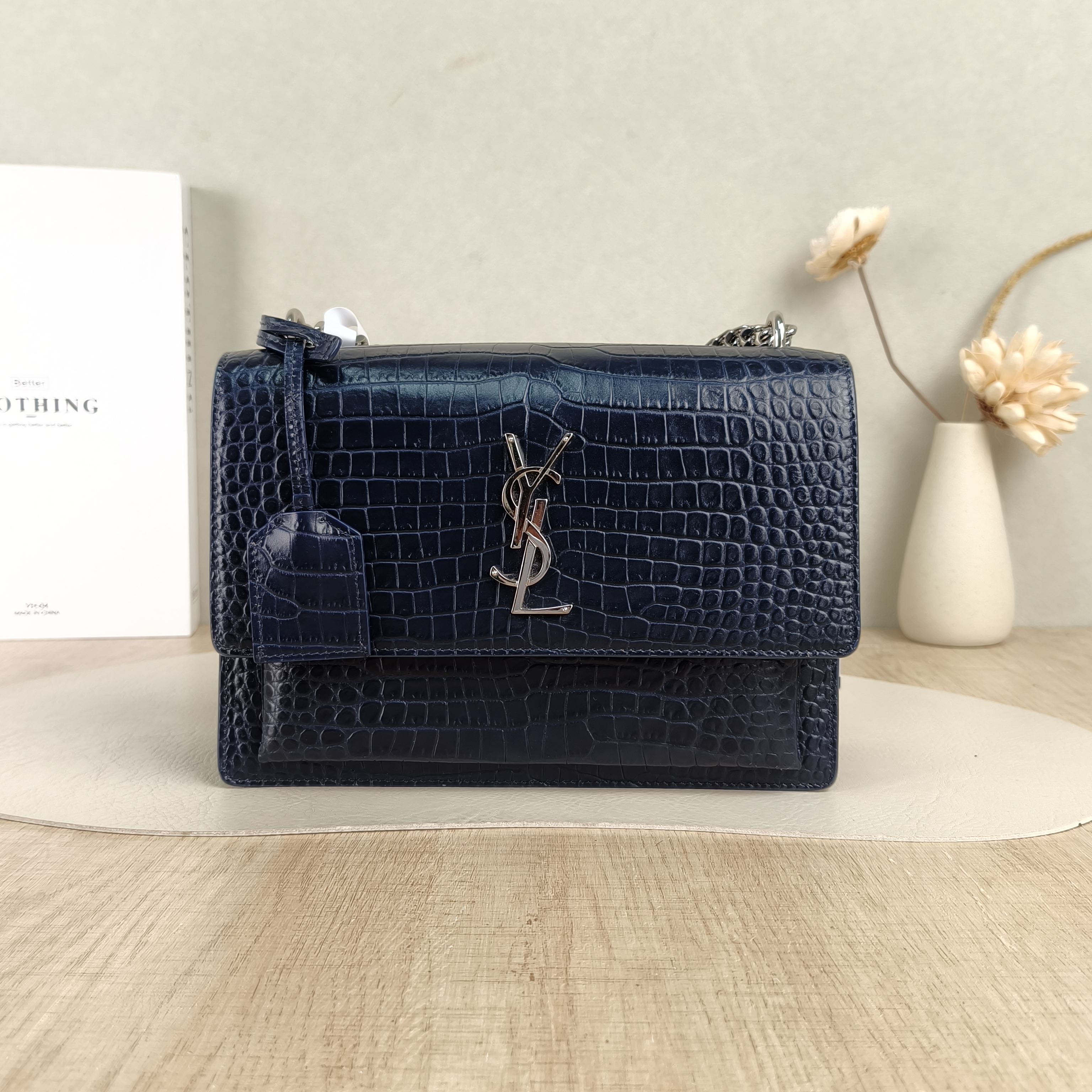 SAINT LAURENT Crossbody Bag SUNSET Blue Calfskin Medium22 × 6.5 × 16 cm