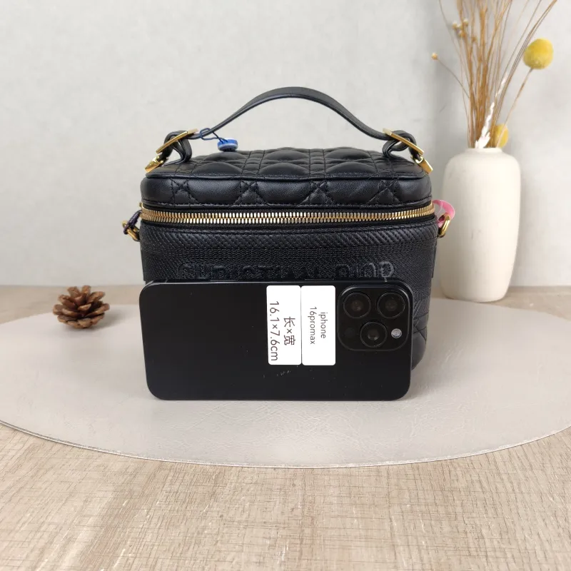 DIOR Top Handle Bag Travel Vanity Cosmetic Bag Black Lambskin Canvas 18.5 × 10 × 14 cm — cover view 2 of 5