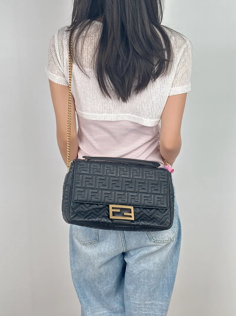 FENDI Crossbody Bag Baguette Baguette Bag Black Lambskin Large31 × 9 × 18 cm — on-model view 3 of 3