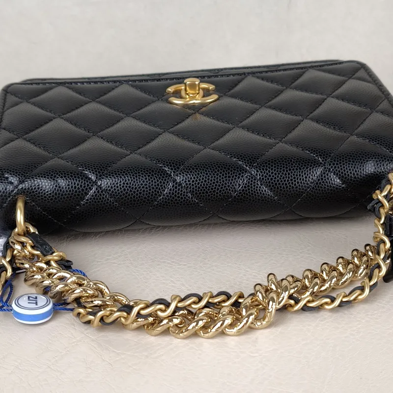 Chanel Crossbody Bag 24s woc Black Grained Calfskin Mini 19.2 × 3.5 × 12.3 cm — detail view 8 of 14