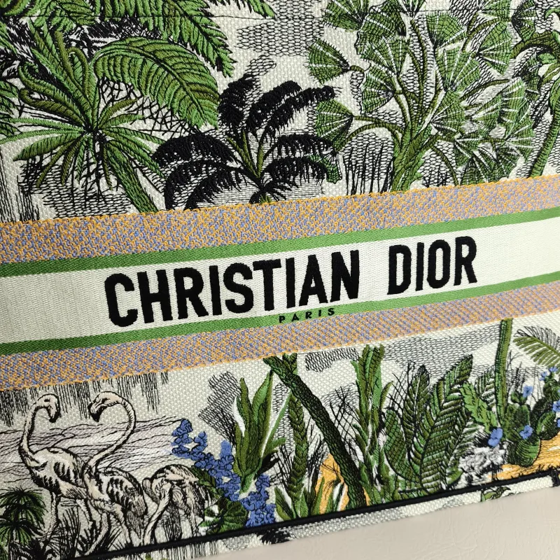 DIOR Top Handle Bag Book Tote Embroidered Green Canvas Large 42 × 18.5 × 35 cm — detail view 2 of 9