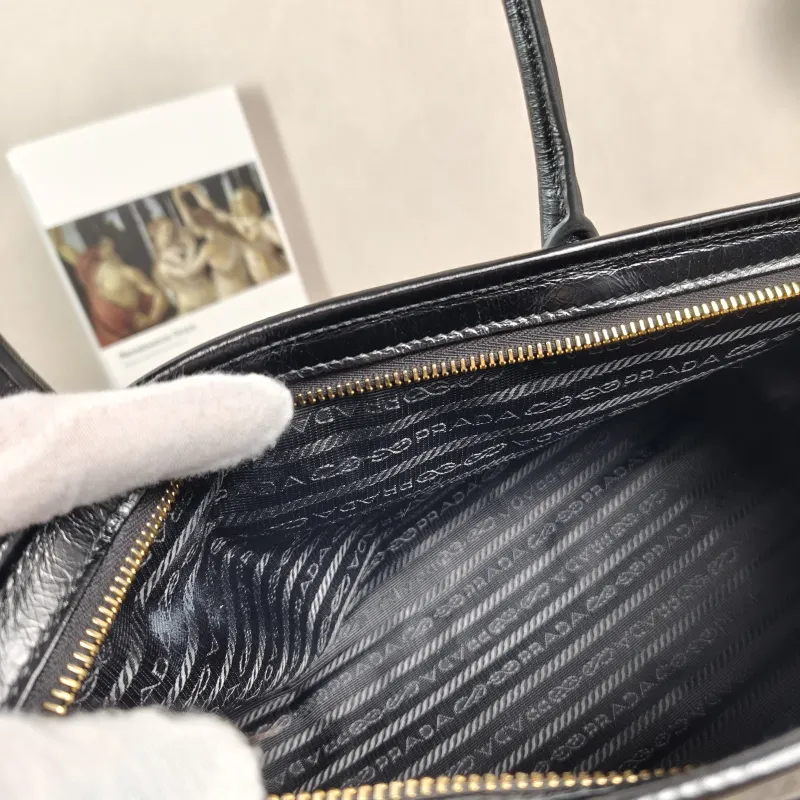PRADA Shoulder Bag Bonnie Soft Lux Black Waxed Leather Medium 32 × 12 × 15.5 cm — detail view 1 of 13
