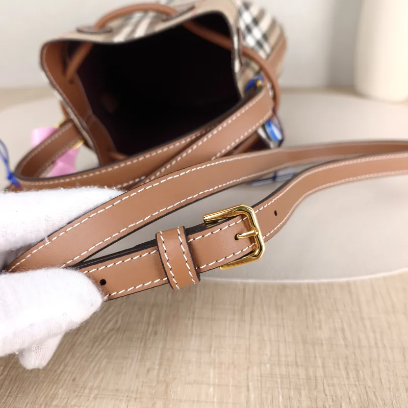BURBERRY Crossbody Bag Canvas Bucket Bag Brown 16.5 × 11 × 18 cm — detail view 6 of 10