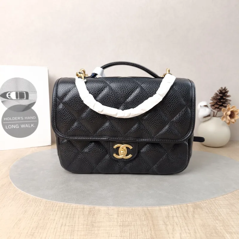 Chanel Backpack Backpack Black Grained Calfskin One Size24 × 5 × 17 cm