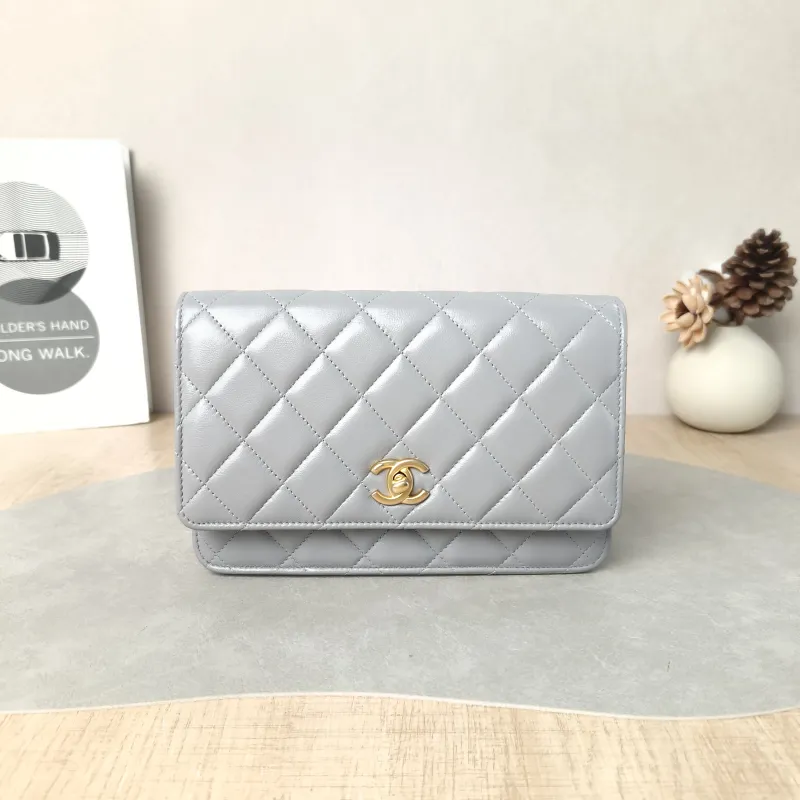 Chanel Crossbody Bag CF WOCWOC Bag Grey Lambskin Mini 19.2 × 3.5 × 12.3 cm