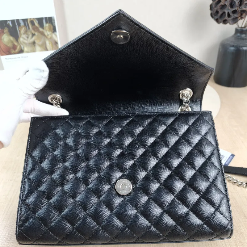 SAINT LAURENT Crossbody Bag ENVELOPE Black Calfskin Medium 24 × 6 × 17.5 cm — detail view 1 of 13