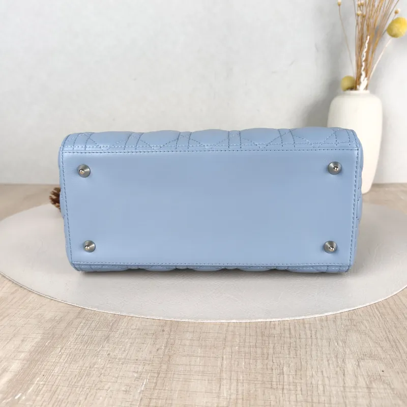 DIOR Top Handle Bag Lady Lady Dior Bag Blue Lambskin Medium 24 × 12 × 21 cm — cover view 3 of 6