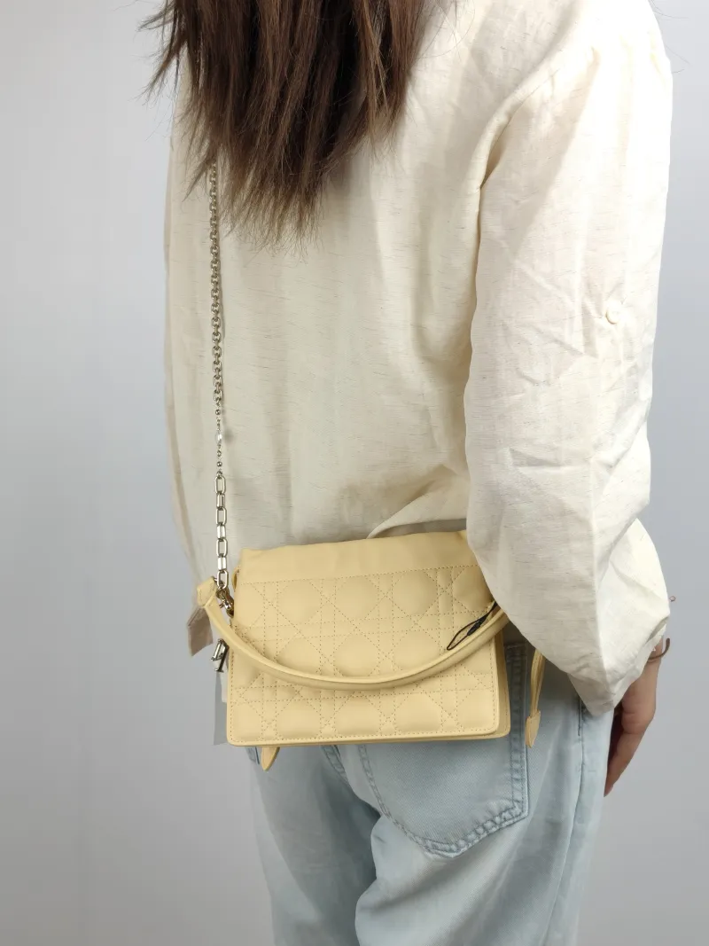 DIOR Crossbody Bag Lady Milly Chain Bag Yellow Lambskin Mini 19 × 5 × 13 cm — on-model view 2 of 2