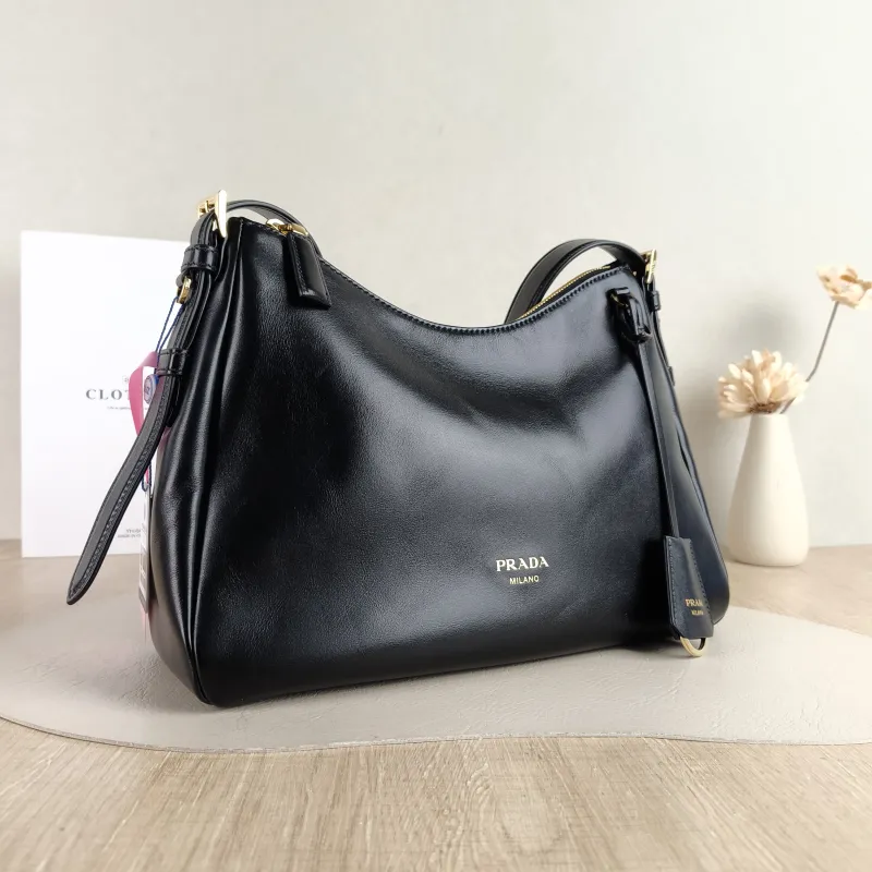 PRADA Shoulder Bag Aimée Black Calfskin 30 × 10 × 22 cm — cover view 2 of 5