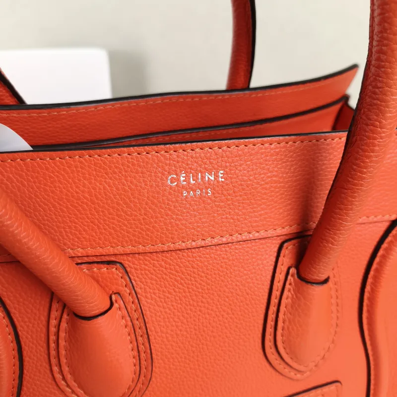 CELINE Top Handle Bag Luggage Micro Red Calfskin Medium26 × 13 × 27 cm — detail view 7 of 12
