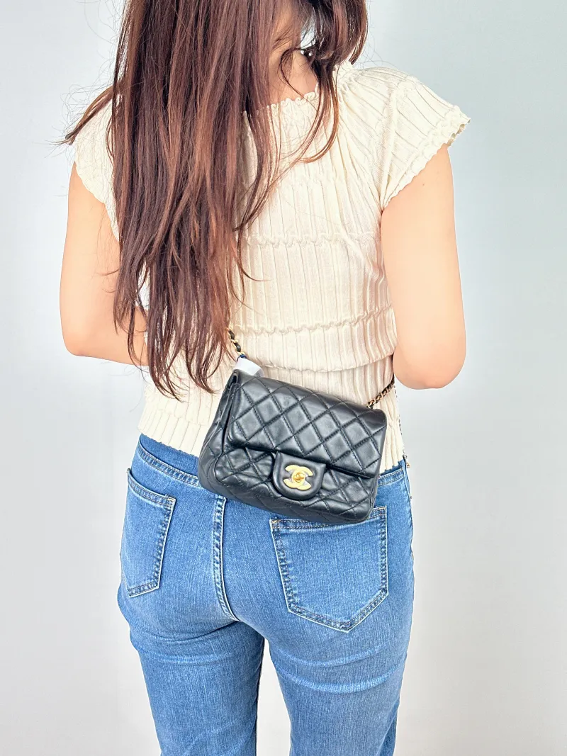 Chanel Crossbody Bag Classic Flap Mini CF Mini Black with Gold-Tone Hardware SL ambskinmini17 × 8 × 13.5 cm — on-model view 1 of 2