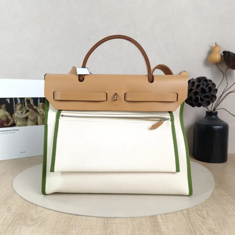 Hermès Crossbody Bag Herbag 31Green White Canvas Medium30.5 × 11 × 25.5 cm — cover view 6 of 6