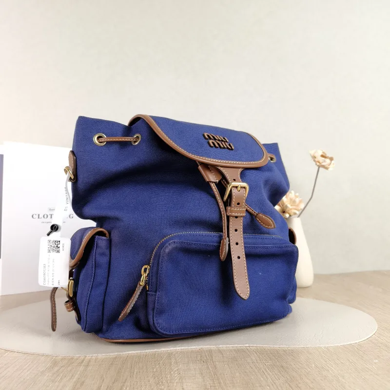 Miumiu Backpack Backpack Blue Canvas Large 25 × 12.5 × 29.5 cm — cover view 5 of 5