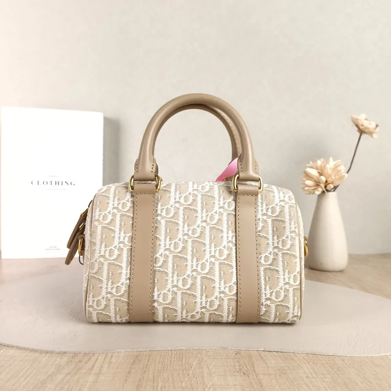 DIOR Shoulder Bag Groove 20 Top Handle Bag Taupe Canvas Small 20.5 × 12 × 13.5 cm