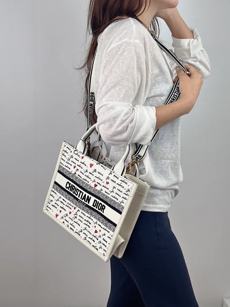 DIOR Top Handle Bag Book Tote Shoulder Strap Edition Colorblock Canvas · Calfskin One Size 26.5 × 14 × 22 cm — on-model view 1 of 2