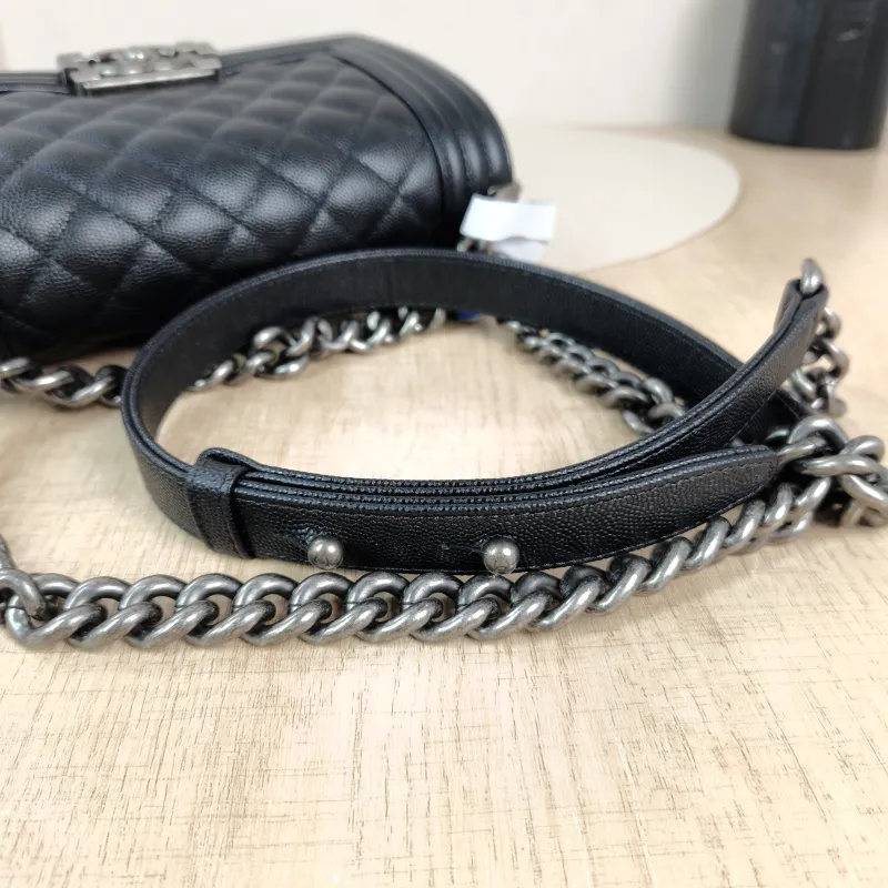 Chanel Crossbody Bag Le Boy​ Black Grained Calfskin Small 20.5 × 8.5 × 12 cm — detail view 1 of 12