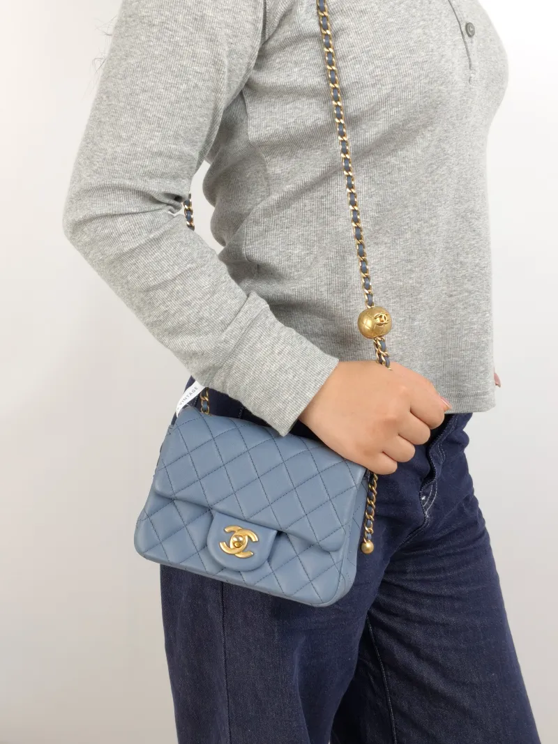 Chanel Crossbody Bag Blue Lambskin One Size 17 × 8 × 13.5 cm — on-model view 2 of 3