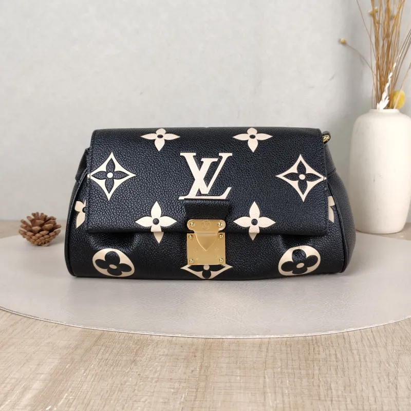 Louis Vuitton Crossbody Bag Favorite Black · White Empreinte Embossed Calfskin Medium 24 × 9 × 14 cm