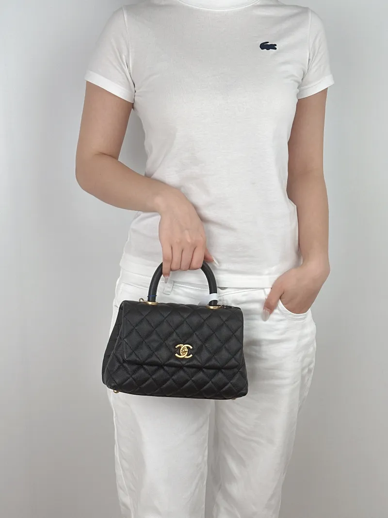 Chanel Top Handle Bag Coco Handle​Black Grained Calfskin Small24 × 10 × 14 cm — on-model view 1 of 2