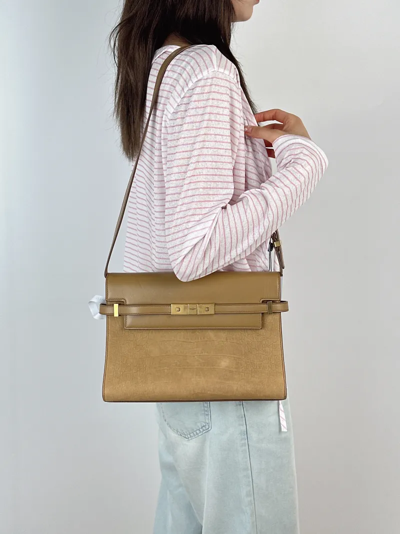 SAINT LAURENT Shoulder Bag MANHATTAN Brown Calfskin Medium29 × 7.5 × 20 cm — on-model view 1 of 2