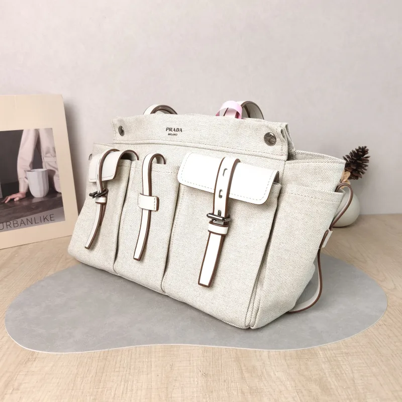 PRADA Shoulder Bag Route Tote Bag Canvas · Calfskin Large 34 × 17 × 25 cm — cover view 2 of 6