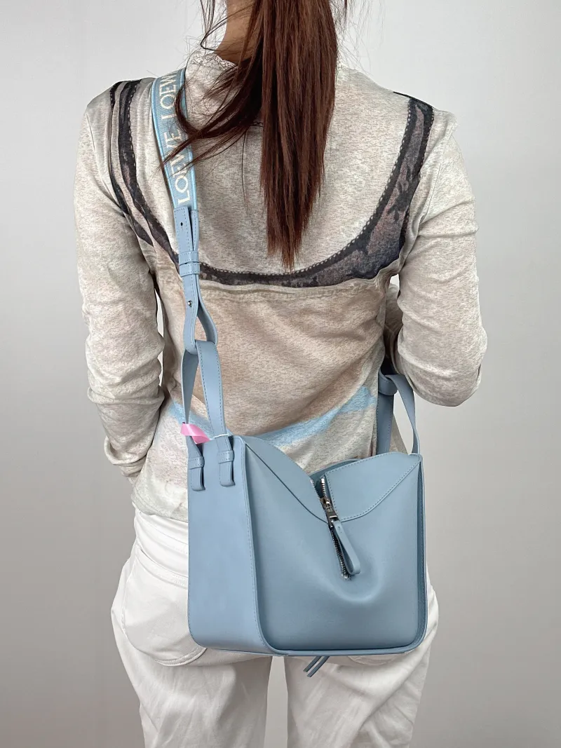 LOEWE Shoulder Bag Hammock Blue Calfskin Small 20 × 14.5 × 21 cm — on-model view 1 of 2