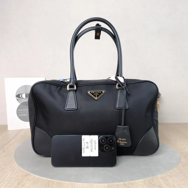 PRADA Top Handle Bag Black Nylon One Size 35 × 9 × 21 cm — cover view 5 of 5