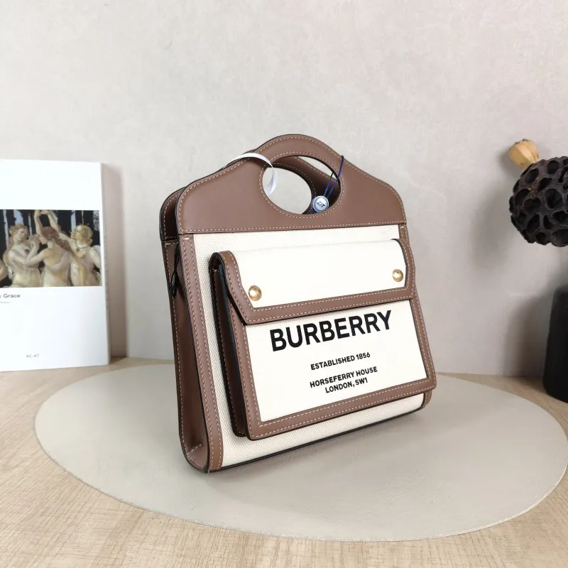 BURBERRY Crossbody Bag pocket bag Top Handle Crossbody Bag Beige Brown Canvas， Mini 23 × 6 × 26.5 cm — cover view 4 of 5