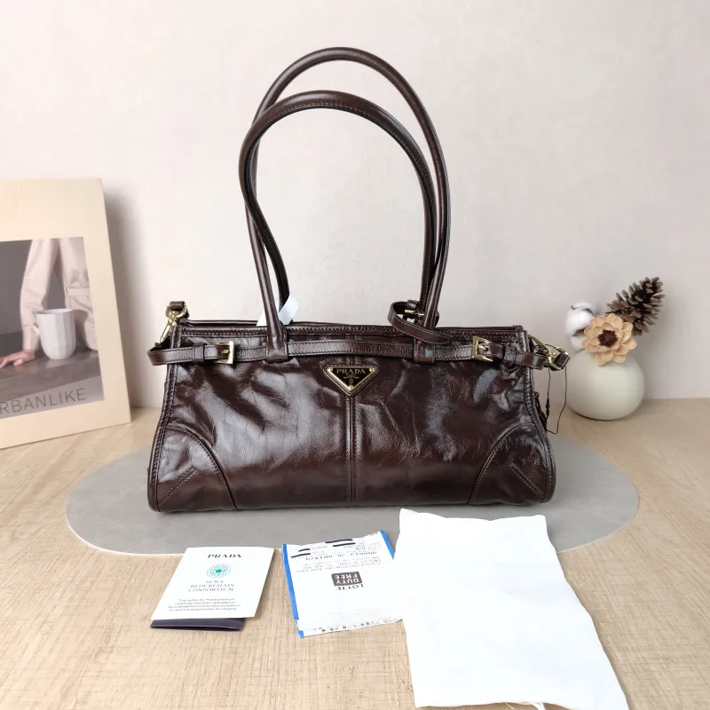 PRADA Shoulder Bag Bonnie Soft Lux Waxed Leather Medium 32 × 12 × 15.5 cm — cover view 6 of 6
