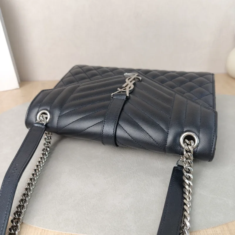 SAINT LAURENT Crossbody Bag ENVELOPE Black Calfskin Medium24 × 6 × 17.5 cm — detail view 7 of 12